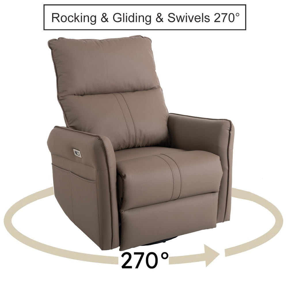 270 Power Swivel Rocker Recliner Chair, Electric Glider Reclining Sofa With Usb Ports, Power Swivel Glider, Rocking Chair Nursery Recliners For Living Room Bedroom Brown Solid Brown Light Brown Primary Living Space Foam Wipe Clean Rectangular