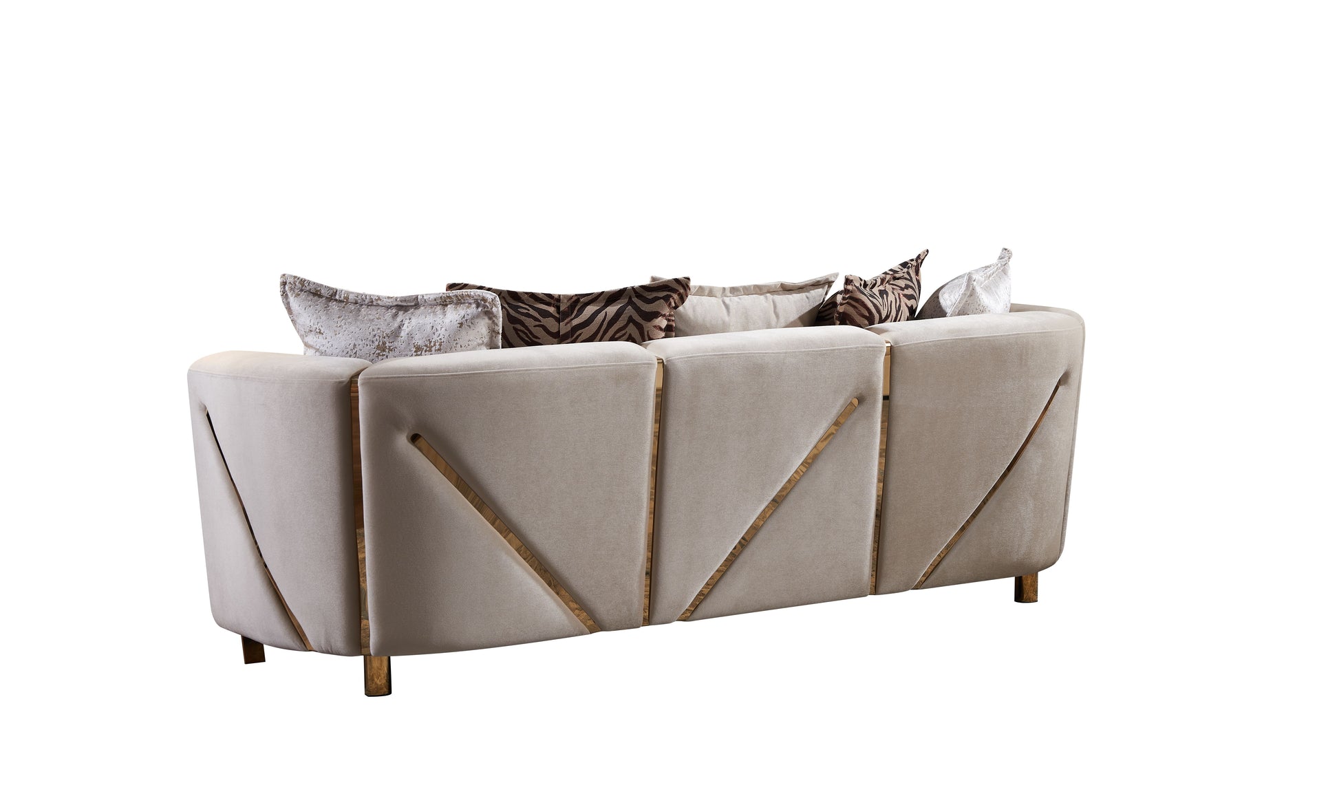 Thick Velvet Fabric Upholstered 3Pc Living Room Set Made With Wood In Beige Beige Velvet Wood Primary Living Space Soft Cushion Back Contemporary,Modern Solid Wood Mdf Wood 6 Seat