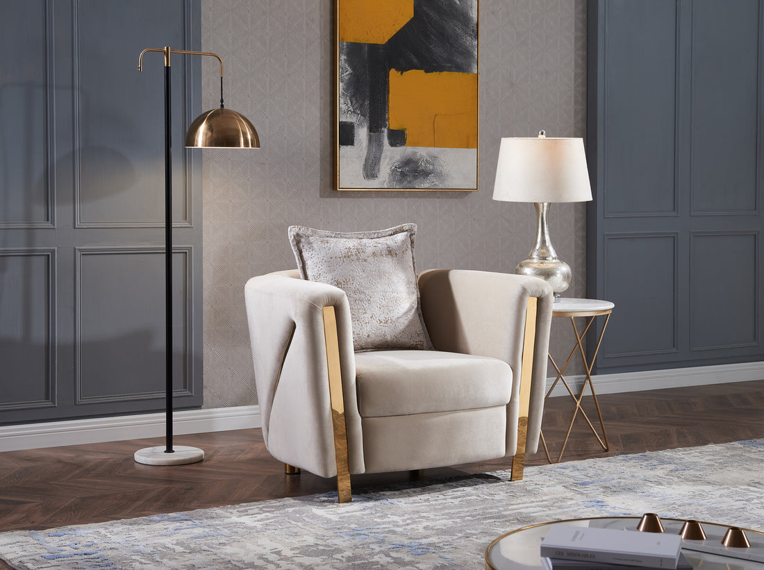 Thick Velvet Fabric Upholstered Chair Made With Wood In Beige Beige Primary Living Space Contemporary,Modern Velvet Wood