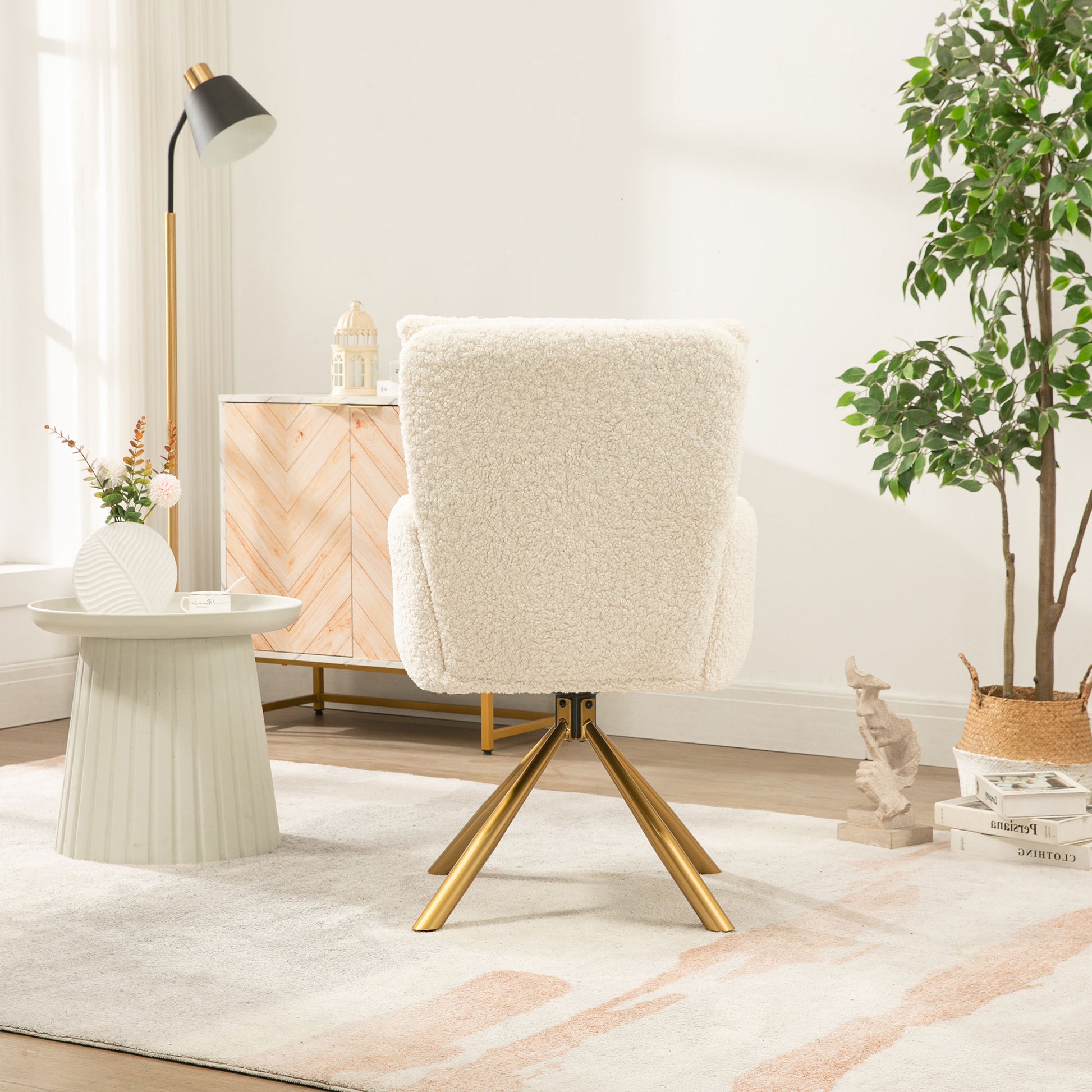 Off White Cashmere Contemporary High Back Upholstered Swivel Accent Chair Off White Primary Living Space Modern Foam Faux Fur