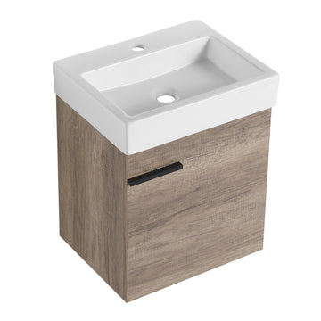 18 Inch Bathroom Vanity With Top, Small Bathroom Vanity And Sink Grey 1 Bathroom Wall Mounted Modern Plywood