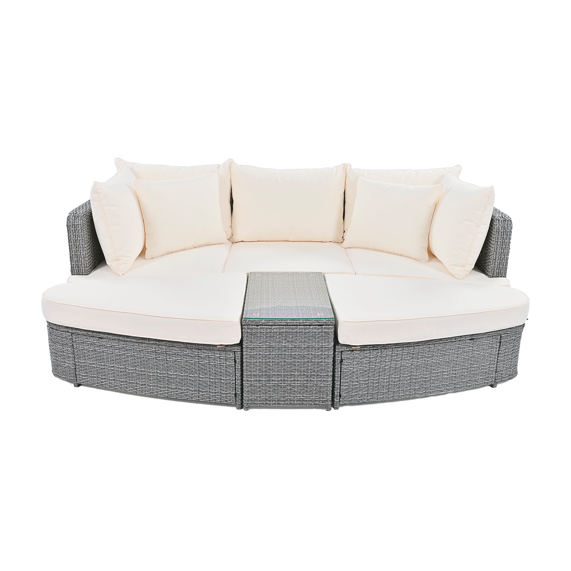 6 Piece Patio Outdoor Conversation Round Sofa Set, Pe Wicker Rattan Separate Seating Group With Coffee Table, Beige Yes Deep Seating Beige Weather Resistant Frame Water Resistant Cushion Garden & Outdoor Sofa Seating Groups Foam Rattan