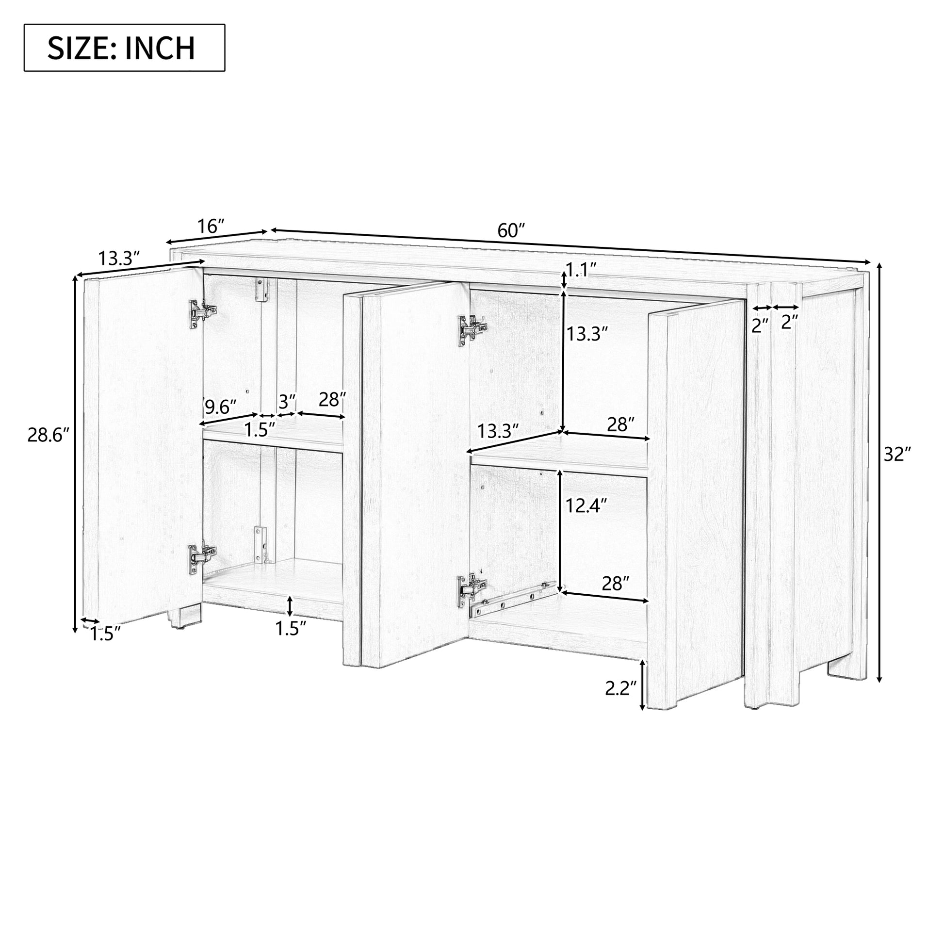 Designed Storage Cabinet Sideboard With 4 Doorsadjustable Shelves, Suitable For Living Rooms, Entrance And Study Rooms. Navy Blue Mdf Acacia