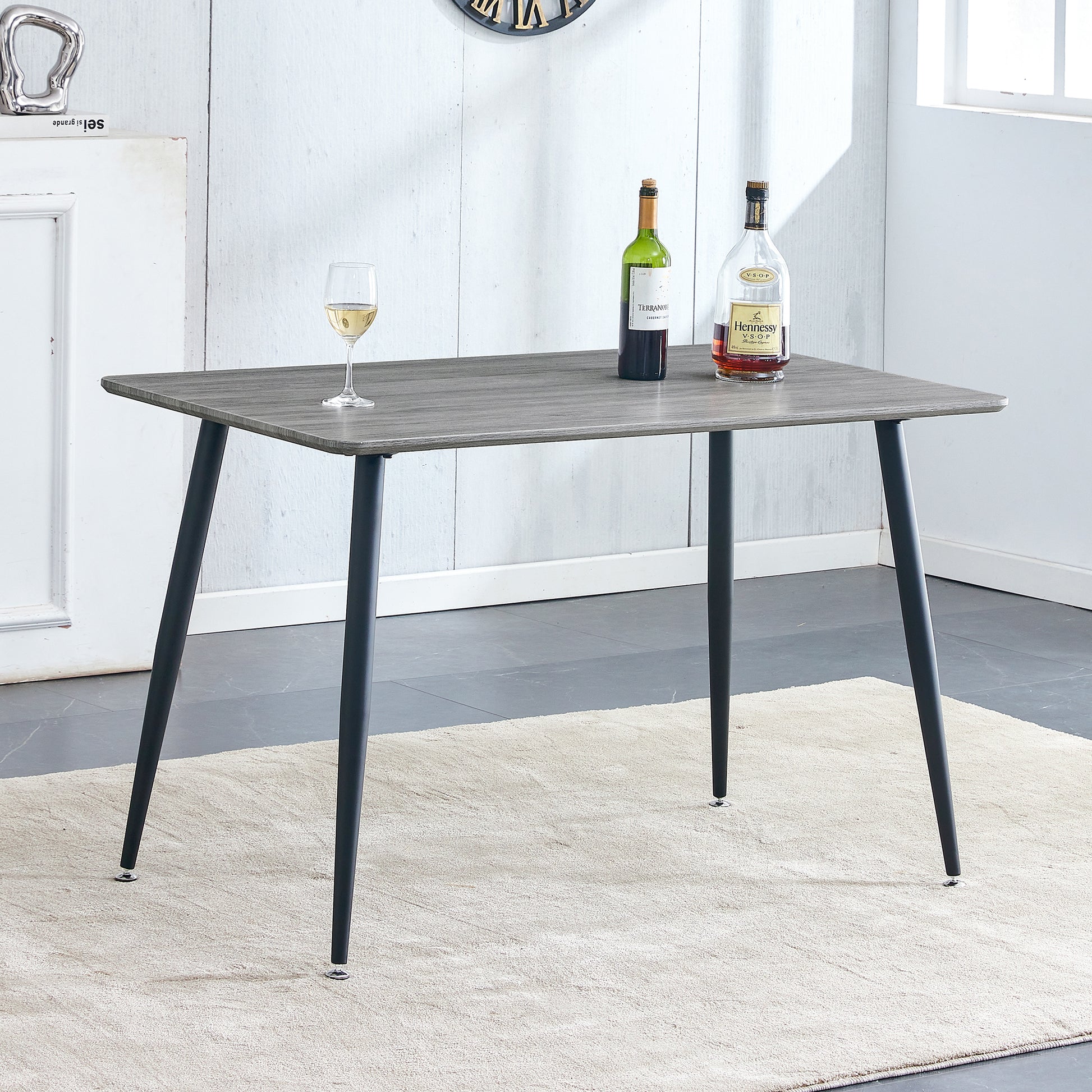 Industrial Style Rectangular Gray Wood Grain Table With Mdf Tabletop And Black Iron Legs, Suitable For Kitchens, Restaurants, And Living Rooms47.2"27.5"*29.5" 1226 Gray Mdf