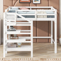 Full Size Loft Bed With Built In Storage Staircase And Hanger For Clothes, White Box Spring Not Required Full White Wood Bedroom Pine