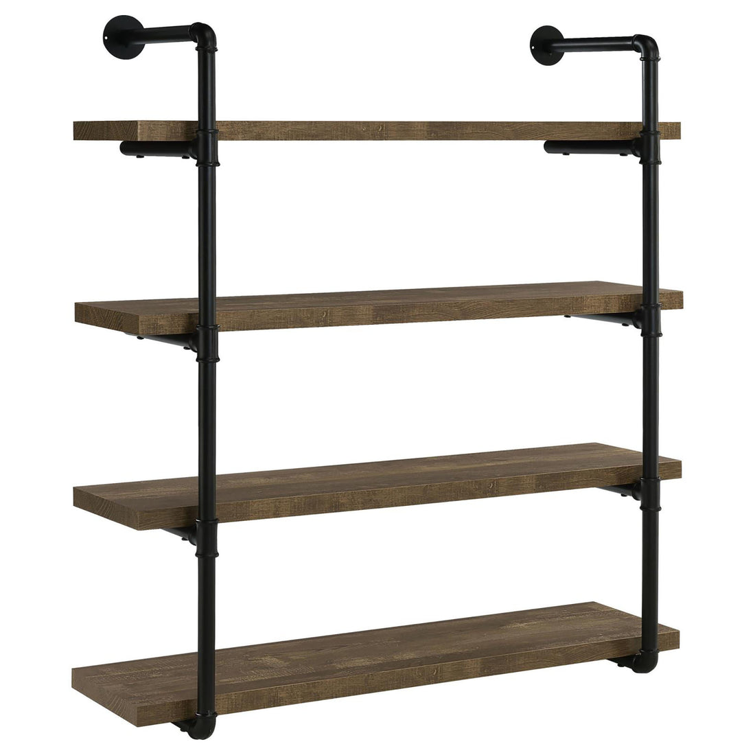 Black And Rustic Oak 40 Inch Wall Shelf 4 Black Brown Brown Vertical Office Open Back Wood Farmhouse,Rustic Wall Mounted Wood Metal