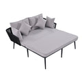 Outdoor Patio Daybed, Woven Nylon Rope Backrest With Washable Cushions For Balcony, Poolside, Set For 2 Person, Gray Yes Complete Patio Set Black Gray Weather Resistant Frame Stain Resistant Cushions Garden & Outdoor Casual Complete Patio Sets Foam Pvc