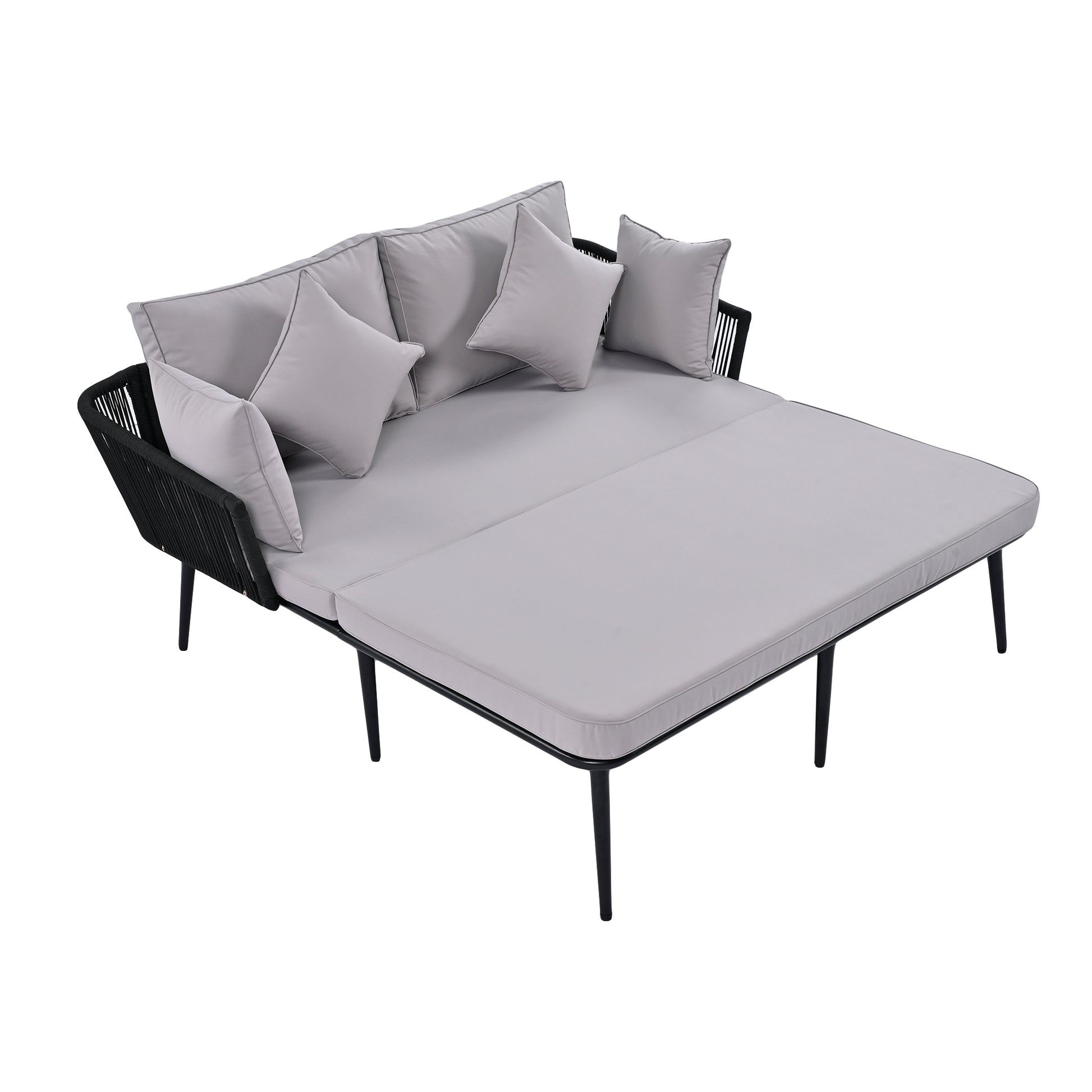 Outdoor Patio Daybed, Woven Nylon Rope Backrest With Washable Cushions For Balcony, Poolside, Set For 2 Person, Gray Yes Complete Patio Set Black Gray Weather Resistant Frame Stain Resistant Cushions Garden & Outdoor Casual Complete Patio Sets Foam Pvc