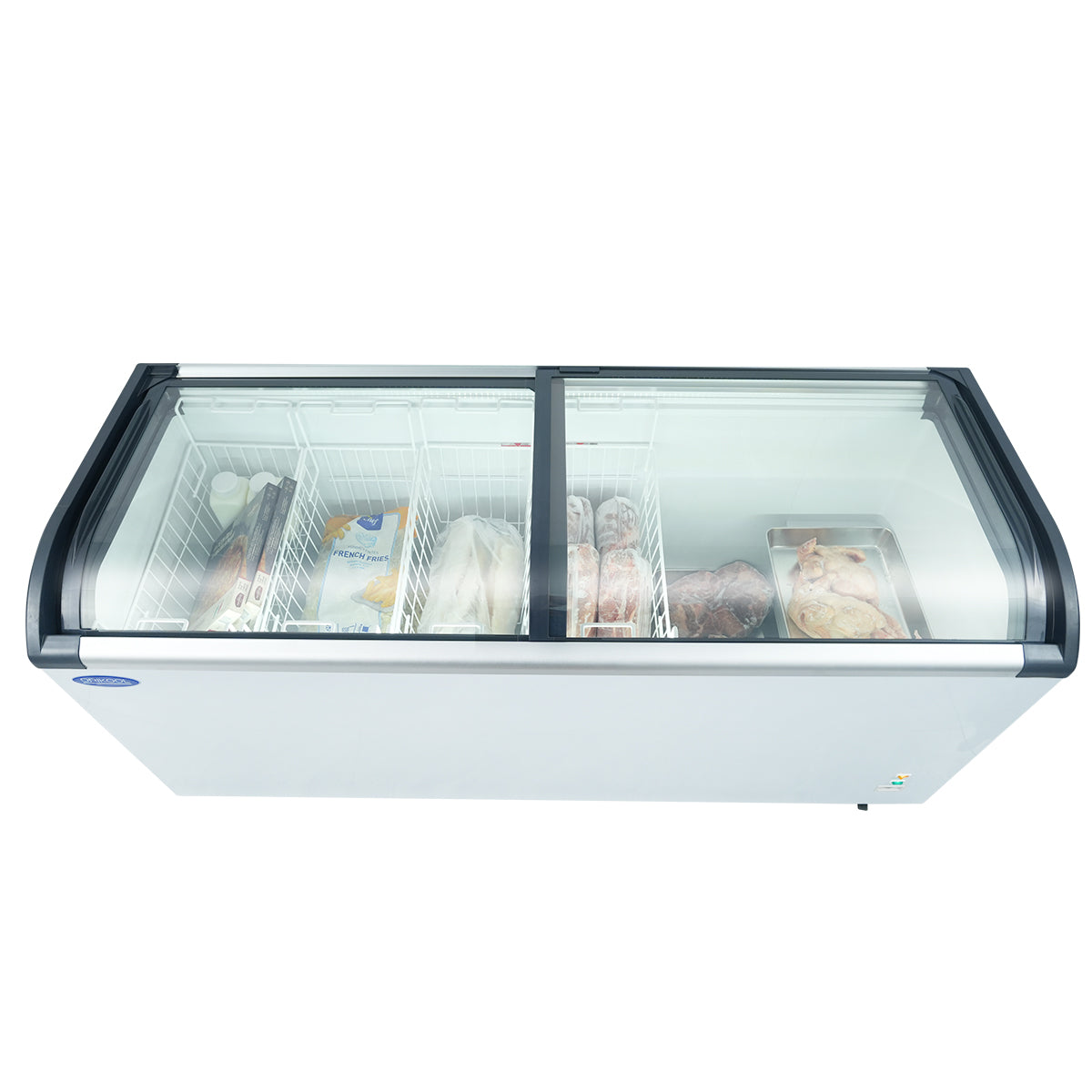 Orikool Curved Top Display Freezer 19.3 Cu.Ft Sliding Glass Lid Ice Cream Freezers Commercial Mobile Chest Freezer With Led Lighting White Steel