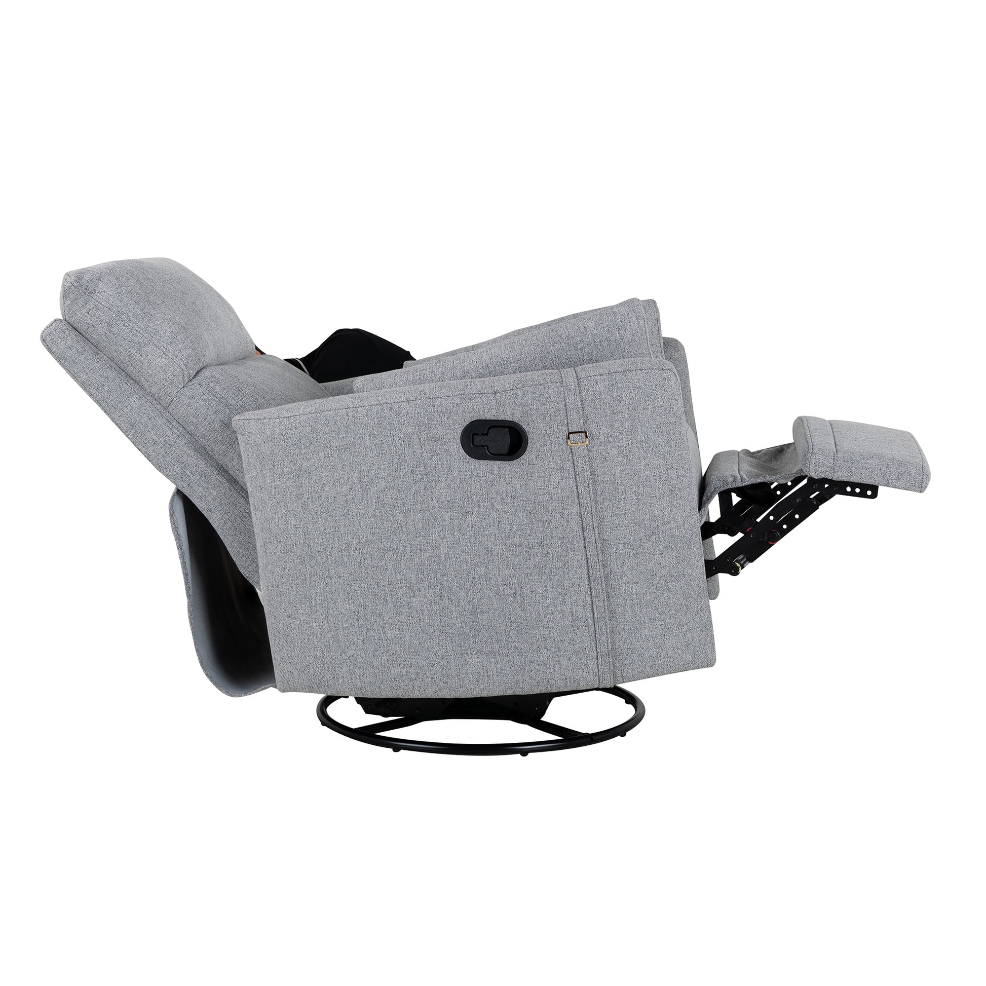 Upholstered Swivel Recliner Manual Rocker Recliner Chair Baby Nursery Chair With Two Removable Pillows For Living Room, Dark Grey Dark Grey Foam Linen