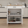 Kitchen Island Rolling Trolley Cart With Adjustable Shelves & Towel Rack & Seasoning Rack Rubber Wood Table Top White White Mdf