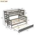 Wood Twin Over Full Bunk Bed With Twin Size Trundle, Gray Box Spring Not Required Gray Wood Bedroom Solid Wood Mdf