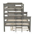 Wood Twin Over Full Bunk Bed With Twin Size Trundle, Gray Box Spring Not Required Gray Wood Bedroom Solid Wood Mdf