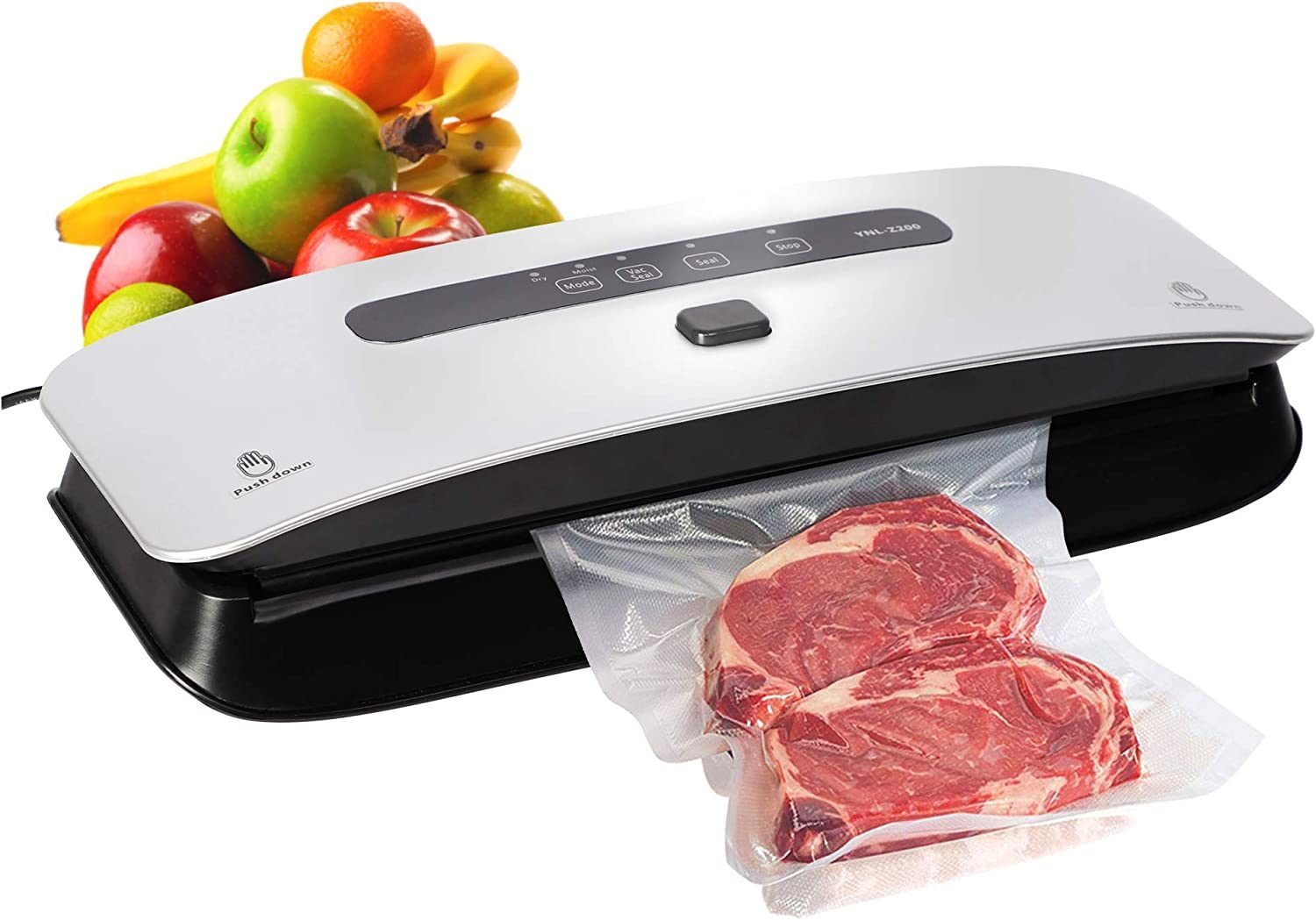 Food Vacuum Sealer Machine Strong Suction Power Dry And Moist Mode Starter Kit For Food Preservation And Sous Vide Silver Metal
