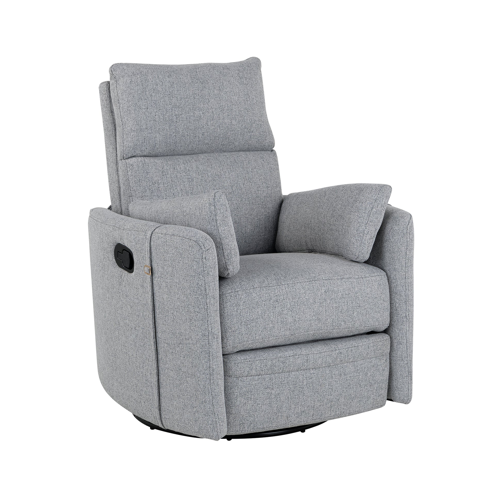 Upholstered Swivel Recliner Manual Rocker Recliner Chair Baby Nursery Chair With Two Removable Pillows For Living Room, Dark Grey Dark Grey Foam Linen