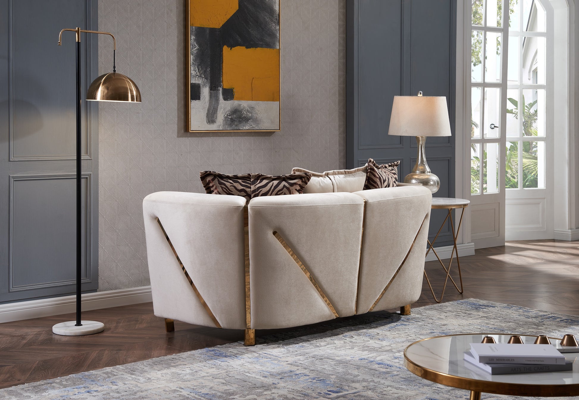Thick Velvet Fabric Upholstered 3Pc Living Room Set Made With Wood In Beige Beige Velvet Wood Primary Living Space Soft Cushion Back Contemporary,Modern Solid Wood Mdf Wood 6 Seat