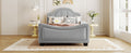 Twin Size Upholstered Daybed With Cloud Shaped Headboard, Embedded Elegant Copper Nail Design, Gray Gray Velvet