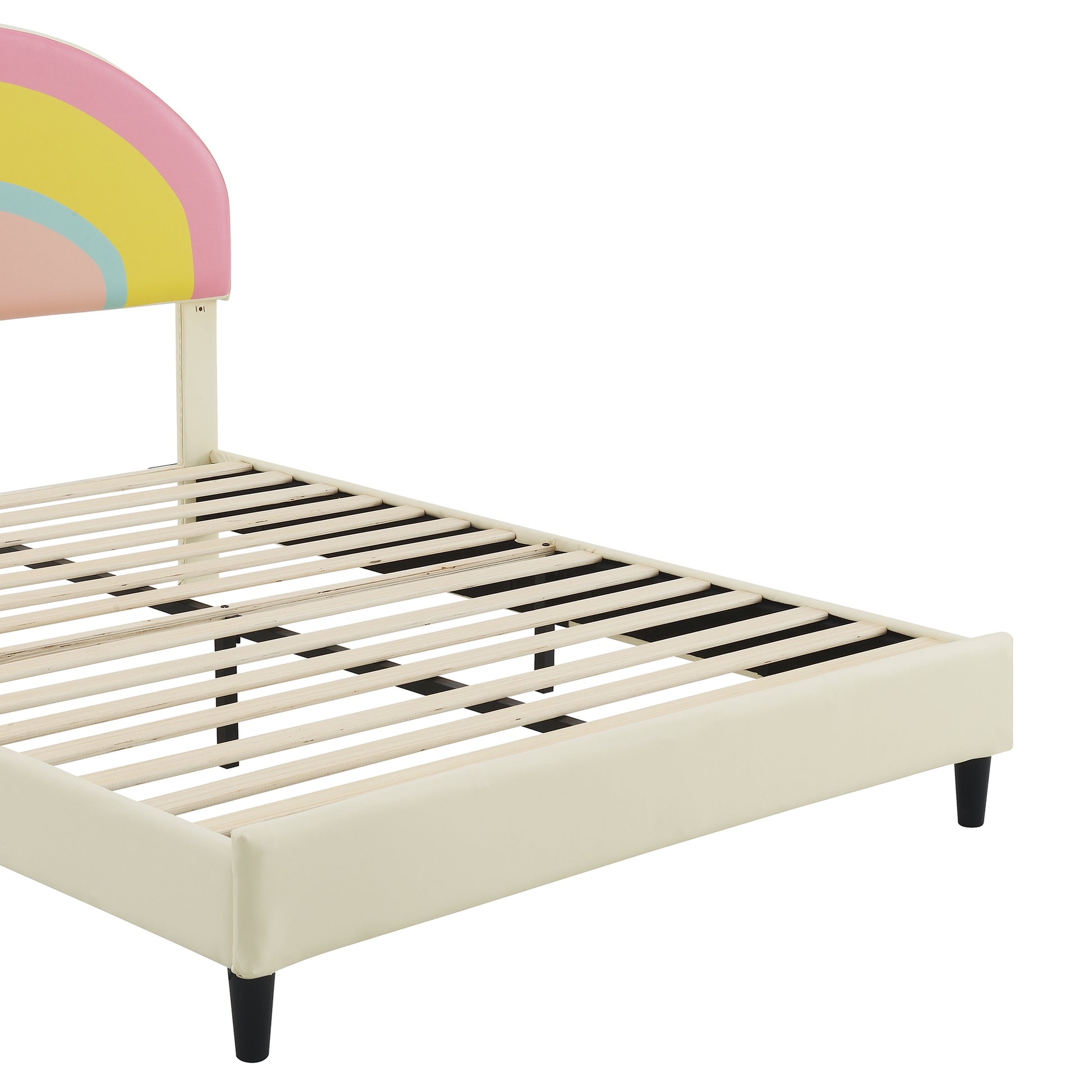 Full Size Upholstered Platform Bed With Rainbow Shaped And Height Adjustbale Headboard,Led Light Strips,Beige Beige Upholstered