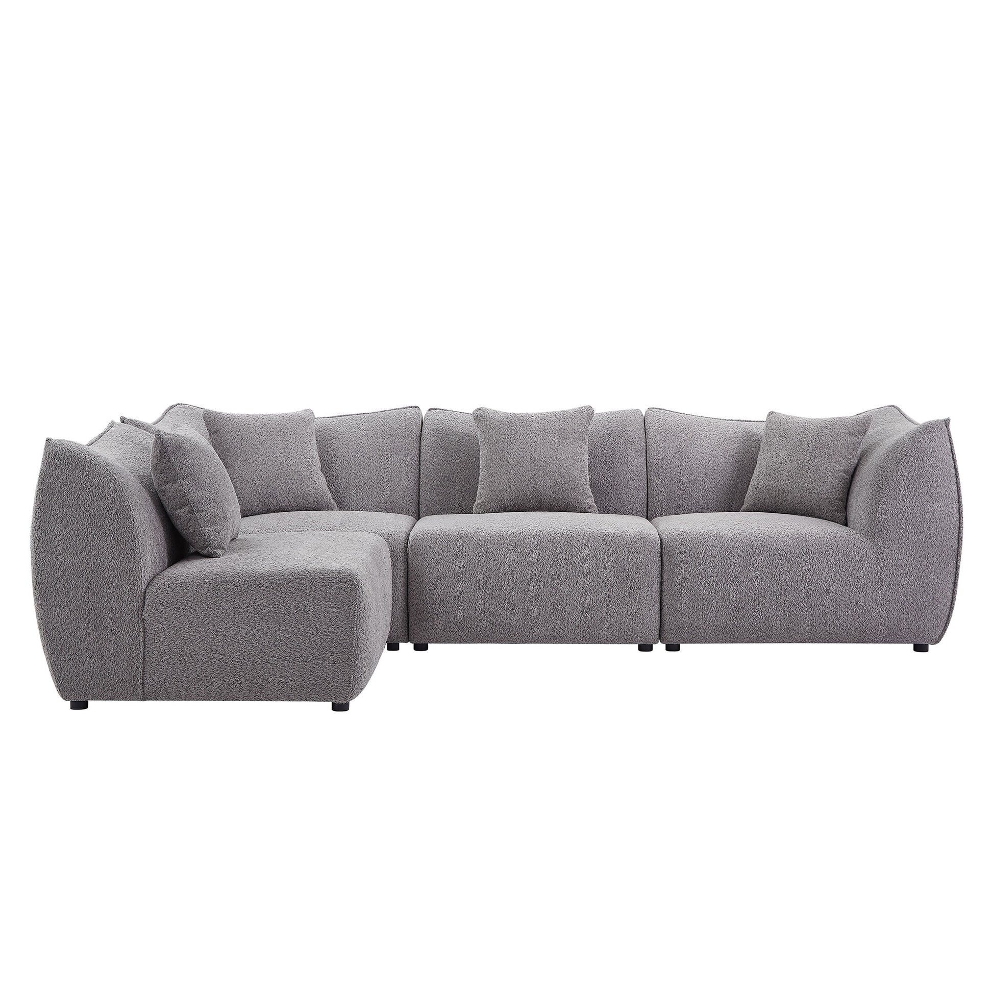 145 Inch Modular Sectional Couch 4 Seater Sectional Sofa Convertible Comfy Couches For Living Room Apartment, Office,Grey Gray Teddy