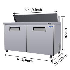 Orikool 60 In Commercial Refrigerators Sandwich&Salad Prep Table With A Butcher Block Cutting Board, Protection Lid, Cold Storage, Etl Certified Silver Stainless Steel