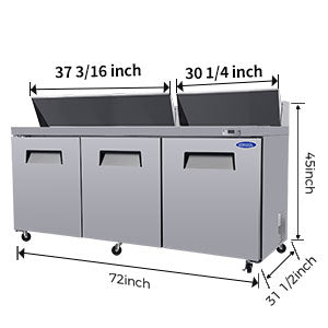 Orikool 72 In Commercial Refrigerators Sandwich&Salad Prep Table With A Butcher Block Cutting Board, Protection Lid, Cold Storage, Etl Certified Silver Stainless Steel