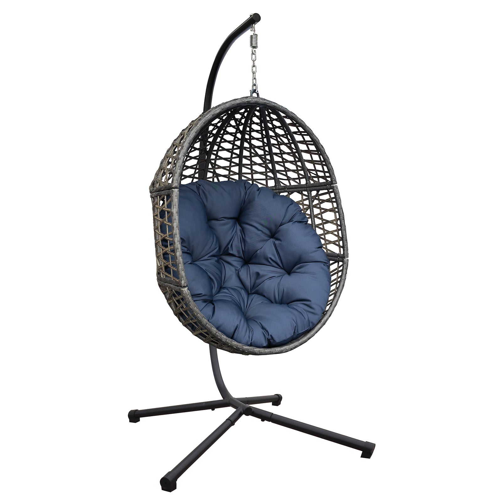 Hanging Swing Egg Chair With Stand,Outdoor Patio Wicker Tear Drop Shape Hammock Chair With Cushion Navy Blue Yes Deep Seating Navy Blue Weather Resistant Frame Water Resistant Cushion Garden & Outdoor Boho Complete Patio Sets Iron Plastic Pe Rattan Iron