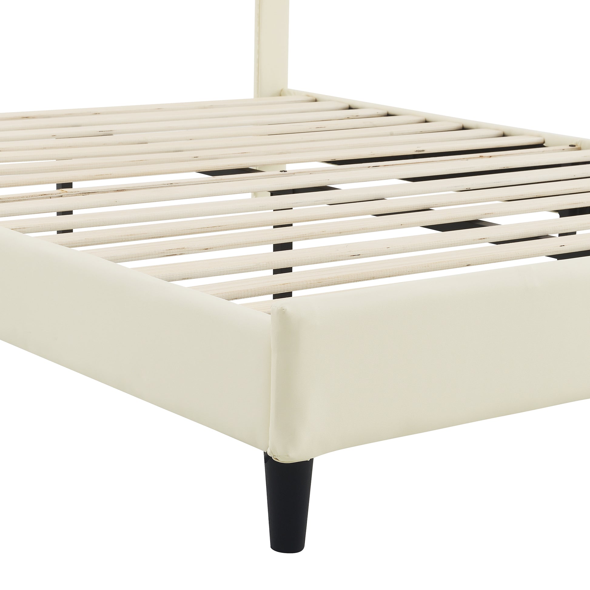 Full Size Upholstered Platform Bed With Rainbow Shaped And Height Adjustbale Headboard,Led Light Strips,Beige Beige Upholstered