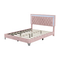 3 Pieces Bedroom Sets,Queen Size Upholstered Platform Bed With Led Lights And Two Nightstands Pink Queen Pink 3 Piece Set Velvet