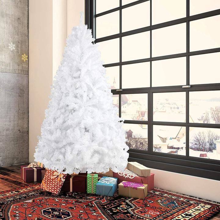 7Ft High Christmas Tree 1000 Tips Decorate Pine Tree With Metal Legs White With Decorations White Pvc