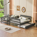 Wood Twin Over Full Bunk Bed With Twin Size Trundle, Gray Box Spring Not Required Gray Wood Bedroom Solid Wood Mdf