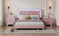 3 Pieces Bedroom Sets,Queen Size Upholstered Platform Bed With Led Lights And Two Nightstands Pink Queen Pink 3 Piece Set Velvet