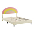 Full Size Upholstered Platform Bed With Rainbow Shaped And Height Adjustbale Headboard,Led Light Strips,Beige Beige Upholstered