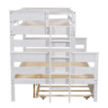 Wood Twin Over Full Bunk Bed With Twin Size Trundle, White Box Spring Not Required White Wood Bedroom Solid Wood Mdf