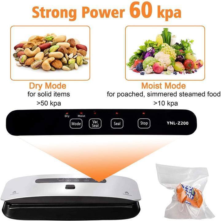 Food Vacuum Sealer Machine Strong Suction Power Dry And Moist Mode Starter Kit For Food Preservation And Sous Vide Silver Metal