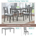 5 Piece Modern Dining Set, Rectangular Wooden Dining Table With 4 Upholstered Chairs For Kitchen, Dining Room, Gray Wood Gray Seats 4 Wood Dining Room Acacia 4 Leg Rectangular Dining Table With Chair Acacia Wood