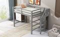 Full Size Loft Bed With Built In Storage Wardrobe And Staircase, Gray Box Spring Not Required Full Gray Wood Bedroom Pine