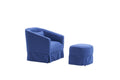 Swivel Barrel Chair With Ottoman, Swivel Accent Chairs Armchair For Living Room, Reading Chairs For Bedroom Comfy, Round Barrel Chairs With Black Metal Base Blue Blue Primary Living Space Modern Linen