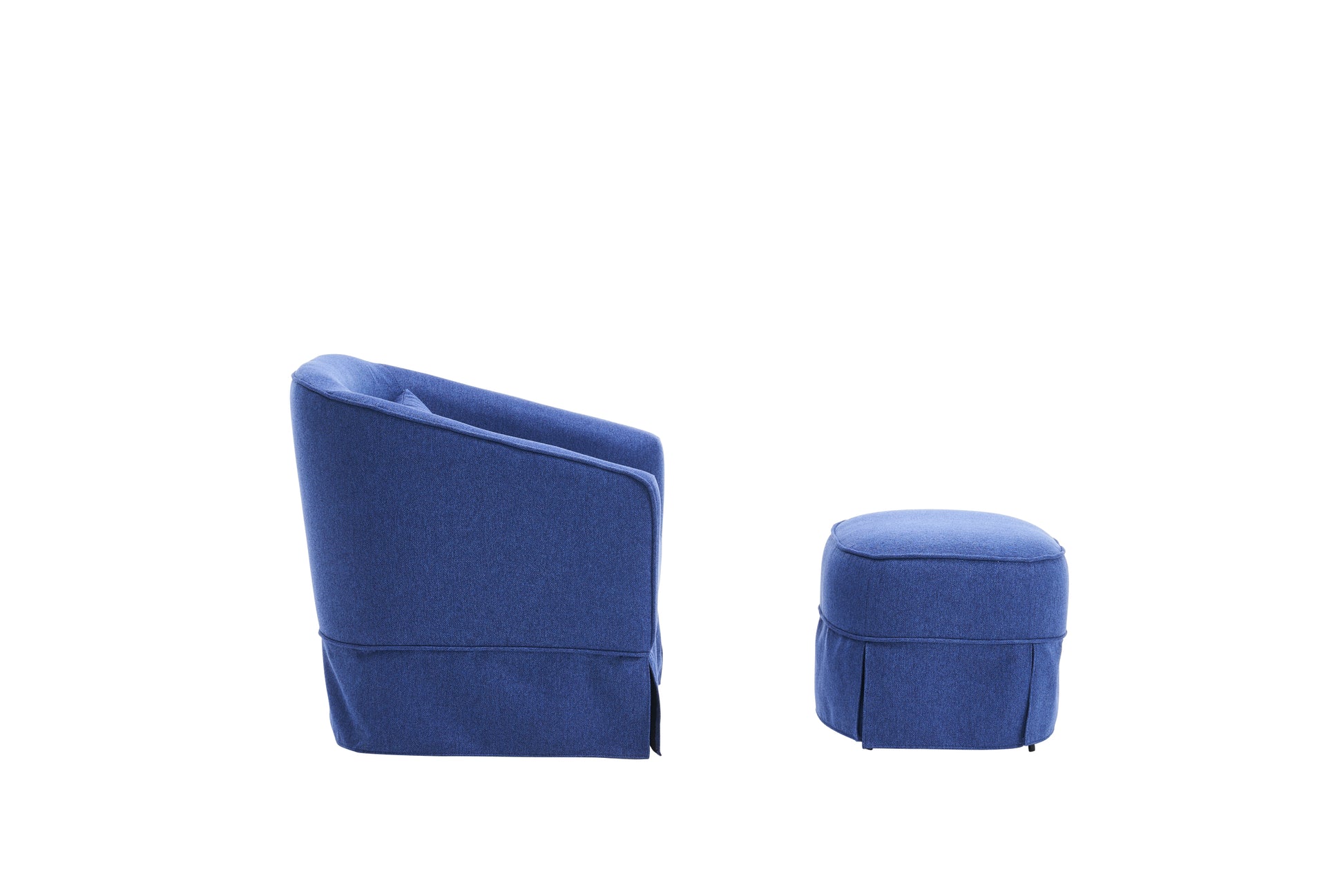 Swivel Barrel Chair With Ottoman, Swivel Accent Chairs Armchair For Living Room, Reading Chairs For Bedroom Comfy, Round Barrel Chairs With Black Metal Base Blue Blue Primary Living Space Modern Linen