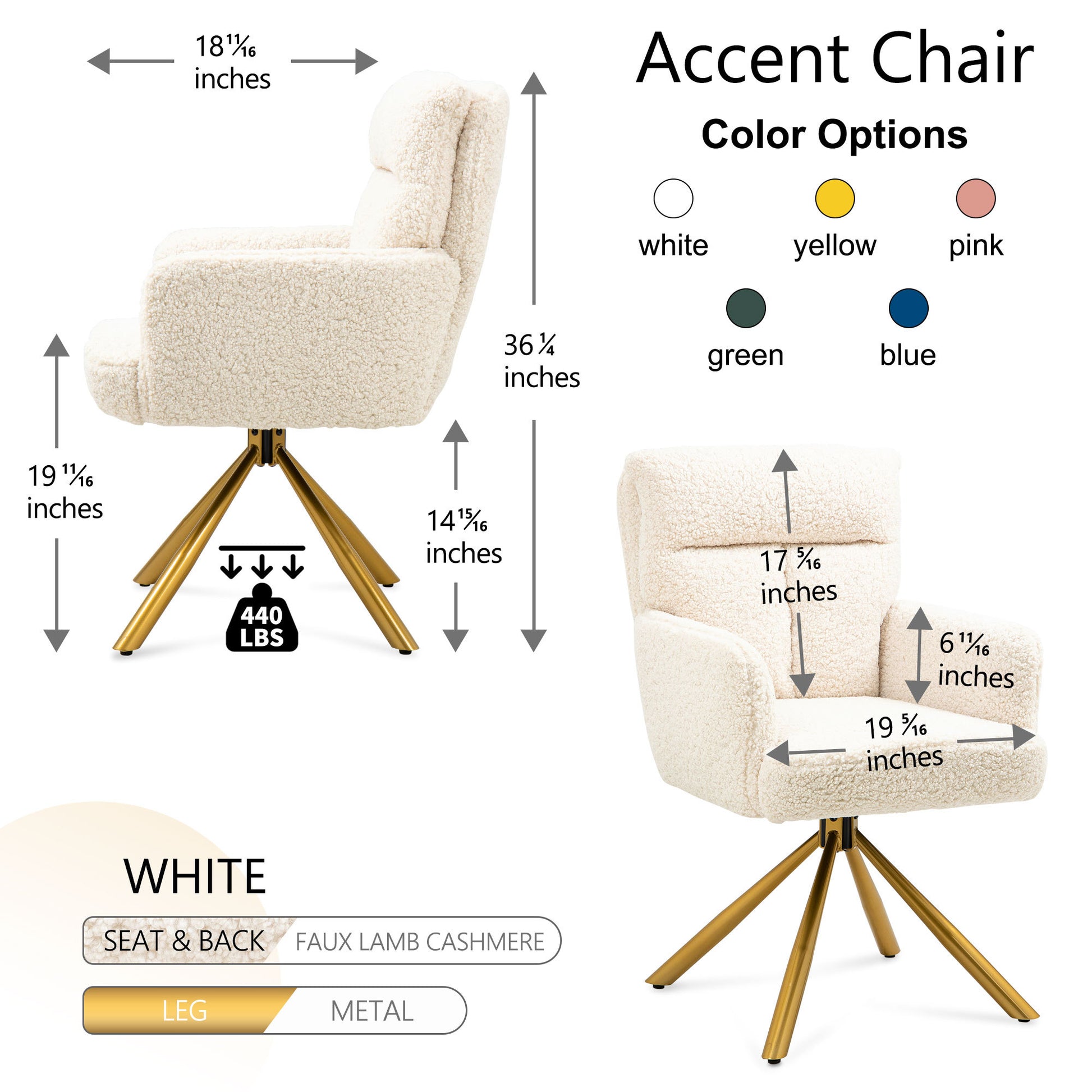 Off White Cashmere Contemporary High Back Upholstered Swivel Accent Chair Off White Primary Living Space Modern Foam Faux Fur