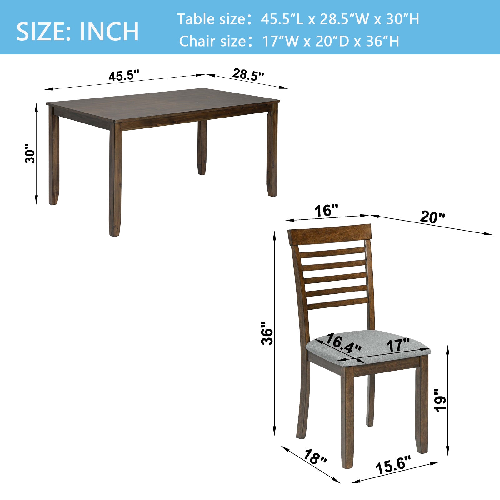 5 Piece Modern Dining Set, Rectangular Wooden Dining Table With 4 Upholstered Chairs For Kitchen, Dining Room, Walnut Wood Walnut Seats 4 Wood Dining Room Acacia 4 Leg Rectangular Dining Table With Chair Acacia Wood