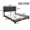 Brown Queen Size Adjustable Upholstered Bed Frame Stain Resistant Pvc Leather Plaid Design Simple Style Box Spring Not Required Queen Brown Wood Espresso Bedroom Classic,Minimalist,Shabby Chic Rubberwood Adjustable Bedbase Fiber Foam And Polyester Fiber
