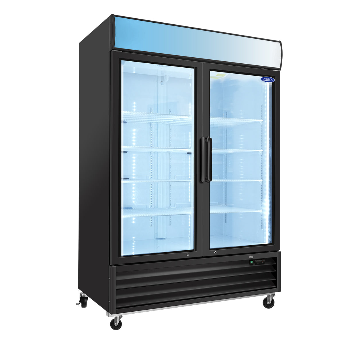 Orikool Glass Door Merchandiser Freezer 44.7 Cu.Ft Swing Door Commercial Reach In Display Freezers With Led Top Panel Upright Freeze Storage Black Steel