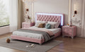 3 Pieces Bedroom Sets,Queen Size Upholstered Platform Bed With Led Lights And Two Nightstands Pink Queen Pink 3 Piece Set Velvet