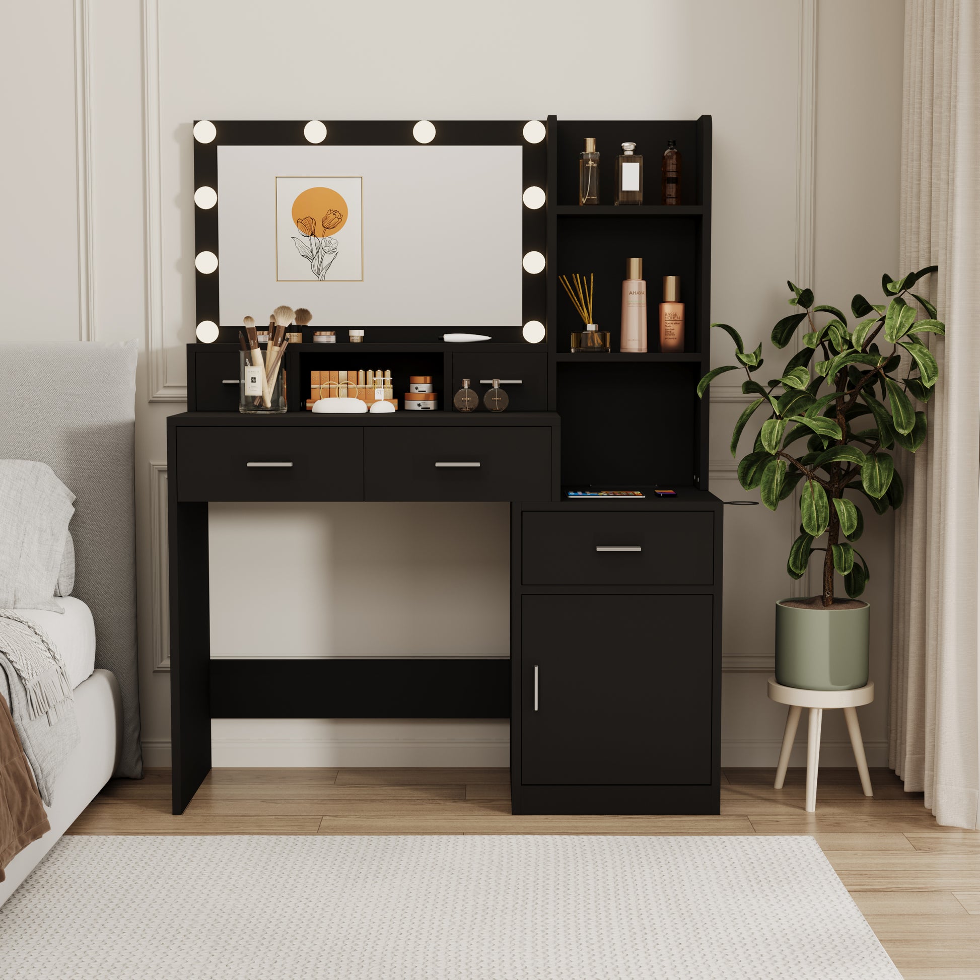 Newly Designed Smart Mirror Dressing Table With Drawers And Storage Cabinet, Dressing Table With Dressing Pad For Bedroom, Dressing Room Black Bedroom American Design,American Traditional,Classic,Coastal Mdf Glass