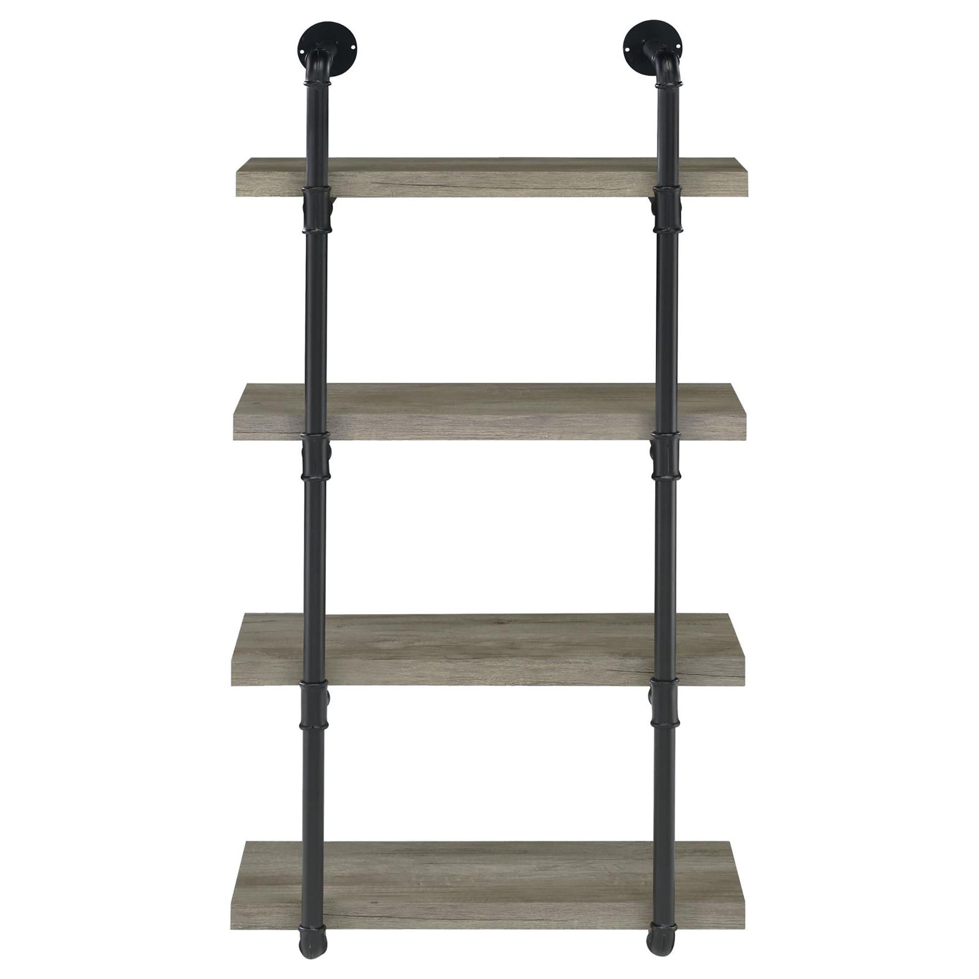 Black And Grey Driftwood Metal 24 Inch Wall Shelf 4 Black Grey Gray Vertical Office Open Back Wood Farmhouse,Rustic Wall Mounted Wood Metal