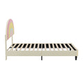 Twin Size Upholstered Platform Bed With Rainbow Shaped And Height Adjustbale Headboard,Led Light Strips,Beige Beige Upholstered