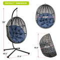 Hanging Swing Egg Chair With Stand,Outdoor Patio Wicker Tear Drop Shape Hammock Chair With Cushion Navy Blue Yes Deep Seating Navy Blue Weather Resistant Frame Water Resistant Cushion Garden & Outdoor Boho Complete Patio Sets Iron Plastic Pe Rattan Iron