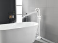 Floor Mount Bathtub Faucet Freestanding Tub Filler Standing High Flow Shower Faucets Shower Mixer Taps Swivel Gooseneck Spout With Cylinder Handheld White Stainless Steel