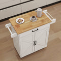 Kitchen Island Rolling Trolley Cart With Adjustable Shelves & Towel Rack & Seasoning Rack Rubber Wood Table Top White White Mdf