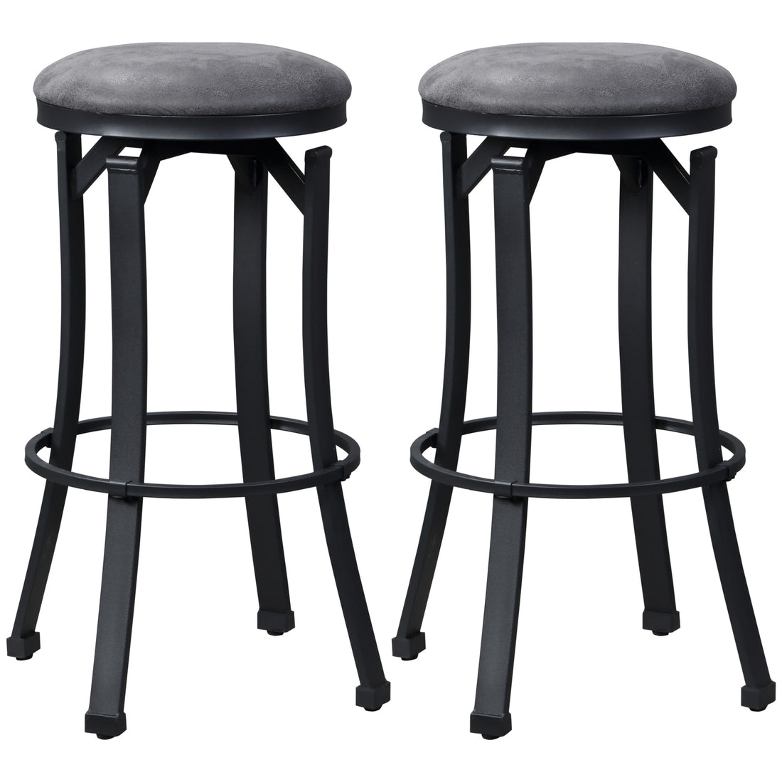 Bar Stools Set Of 2, Vintage Barstools With Footrest And Microfiber Cloth, 29 Inch Bar Height Stool With Powder Coated Steel Legs For Kitchen And Dining Room, Dark Grey Gray Microfiber